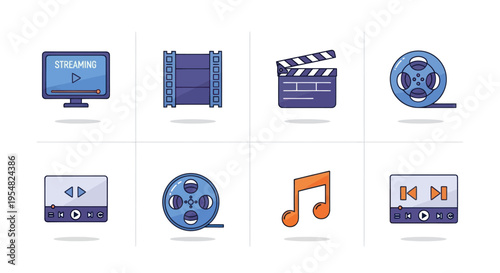 Colorful Set of Media and Entertainment Icons.