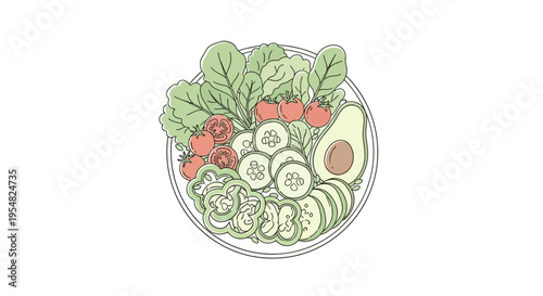 Fresh Fruit and Vegetable Plate Illustration.