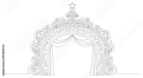 Ornate Archway with Star and Curtains - Decorative Vintage Design