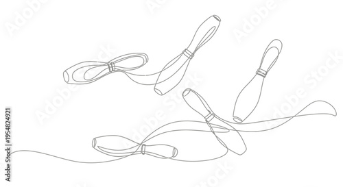 Continuous Line Drawing of Bowling Pins in Motion