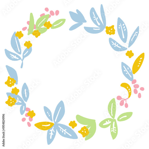 達成や成功を象徴する月桂樹とオリーブの手書き風リース。部活動地域移行のガイドラインや広報資料、子供の成長や勝利の記録に最適なタイトル枠イラスト
