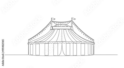 Circus Tent Outline Drawing with Flags and Bunting