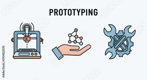 Prototyping concept icons with 3D printer design and engineering tools.