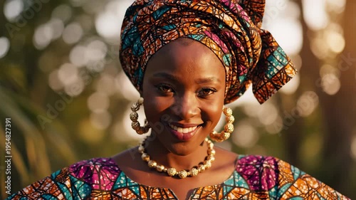 Beautiful african woman smiling in traditional attire