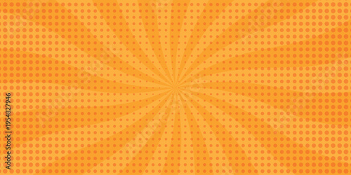 Vector sunburst pattern orange halftone design. Vintage paper sunrays illustration. sun beam vector banner design comic burst wallpaper.