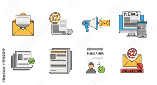 Collection of Email and News Communication Icons.