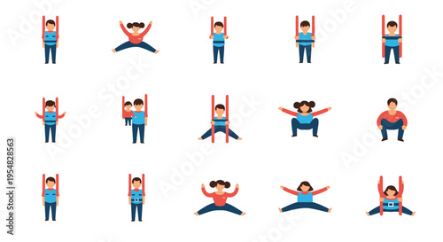 Cartoon Children in Various Poses Performing Different Actions.