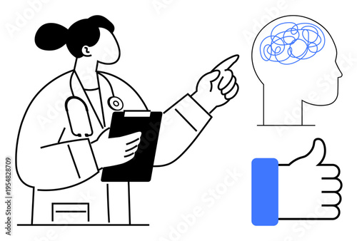 Mental health concept. Medical professional examining brain process and mental health challenges. Mental health improvement through analysis, therapy, and positive support. For healthcare, therapy