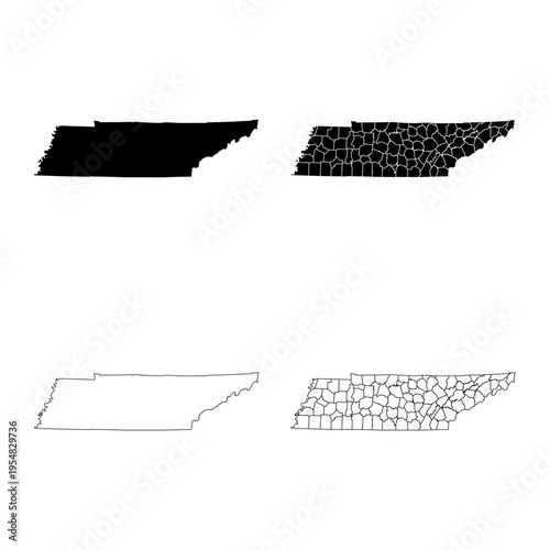 Tennessee State Outline and Solid Fill Map Set.
