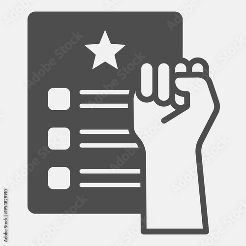Election program with fist hand solid icon, democracy day concept. Vector graphics. Fist and document sign and editable stroke, glyph style icon for mobile or web design.