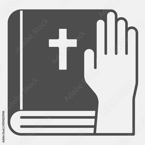 Hand on the Bible solid icon, oath concept. Vector graphics. Religion book sign and editable stroke, glyph style icon for mobile or web design.