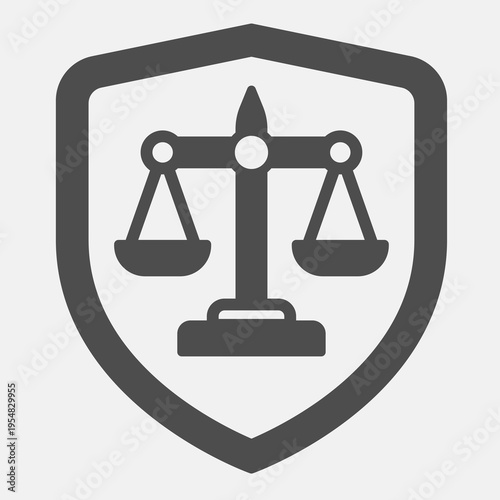 Libra in the shield solid icon, democracy day concept. Vector graphics. Scale on emblem badge sign and editable stroke, glyph style icon for mobile or web design.