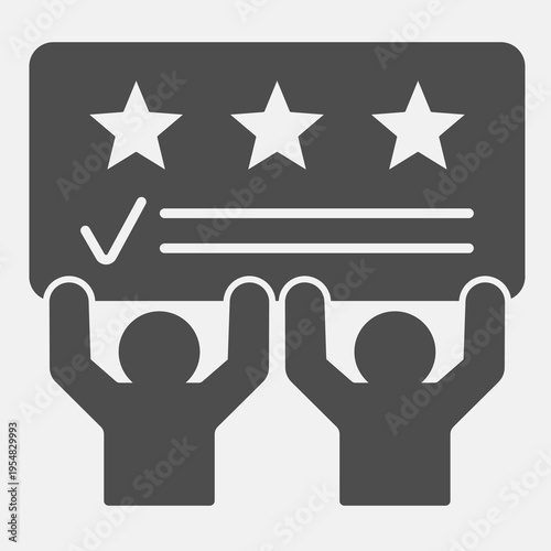 Voters hold ballot paper solid icon, elections concept. Vector graphics. People with banner sign and editable stroke, glyph style icon for mobile or web design.