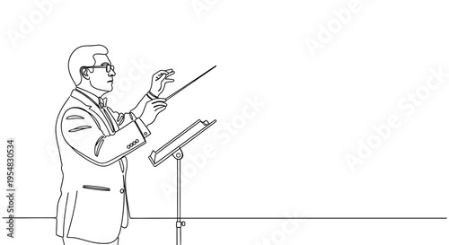 Orchestra Conductor Leading Music Performance with Baton
