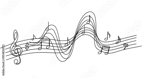 Hand-drawn Music Notes and Staff - Abstract Melody Line Art
