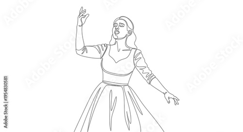 Elegant Opera Singer Performing On Stage, Continuous Line Art