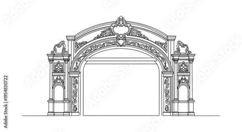 Ornate Archway, Baroque Style, Architectural Design, Vintage Entrance, Elegant Gate