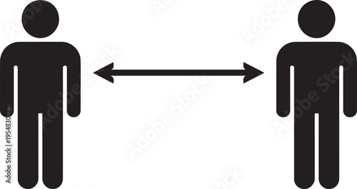 Two black silhouettes facing each other with a double headed arrow people white background