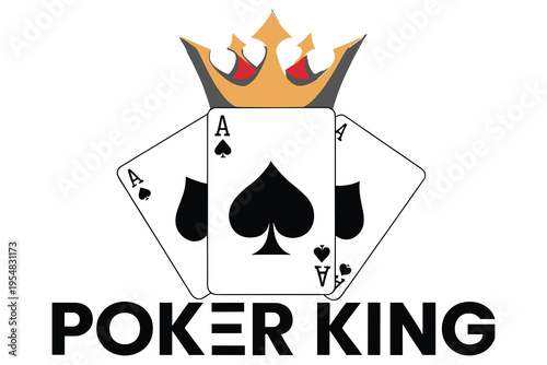 Royal poker king concept with three aces playing cards and a golden crown illustration design isolated
