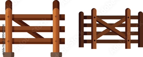 An antique brown wooden fence and vintage ladder stool object isolated on a white background as a 3d illustration for home furniture design