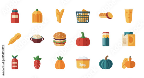 Assortment of Fresh Food and Drink Icons.
