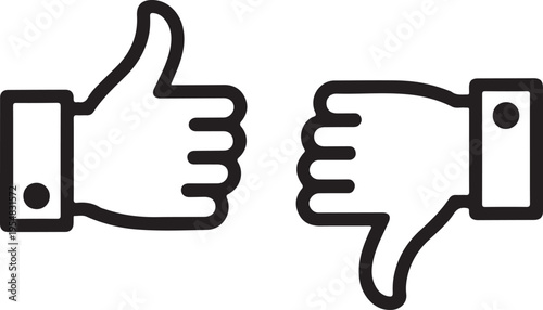 Black thumbs up and thumbs down hand black white background approval