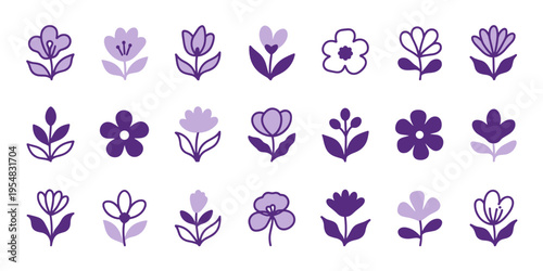 Aesthetic collection of stylized floral icons on a clean background perfect for design