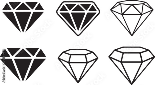 Black and white diamond shapes with different line styles and fillings diamonds geometric