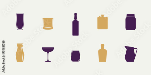 Minimalist Collection of Bottles Glasses Jars and Pitchers Silhouettes