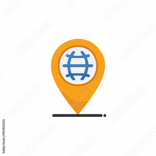 World map in locator icon, location pointer, navigation symbol