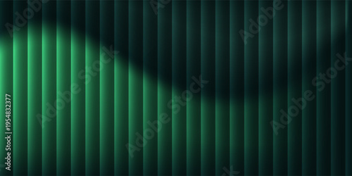 colorful green ribbed glass texture with glossy vertical waves and gradient reflections in abstract background 3d design