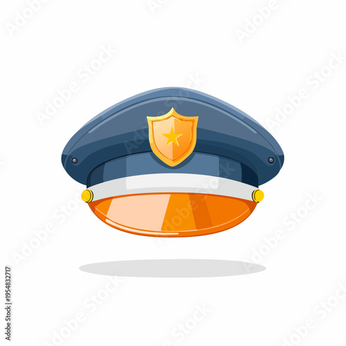 Cartoon police hat with gold shield and visor illustration