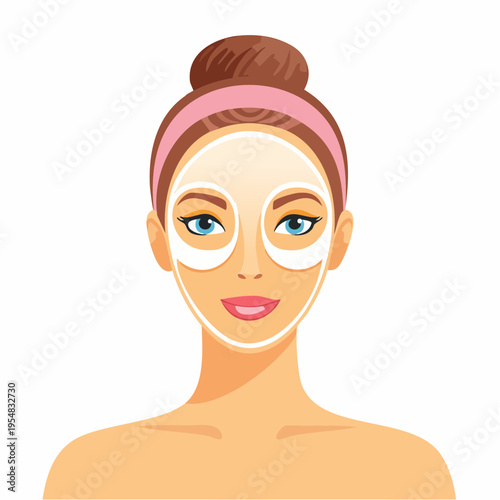 Woman with a facial mask and eye patches for skincare treatment and beauty.