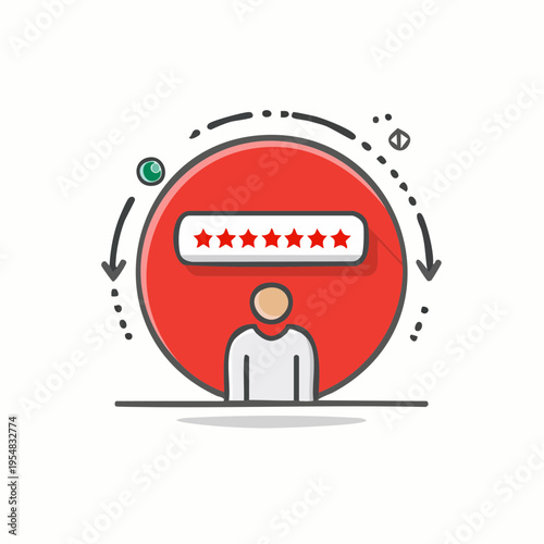 Blocked access illustration. Person with red circle and stars.