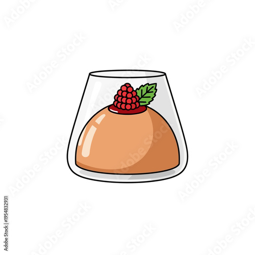 Panna Cotta Dessert in Glass with Raspberry and Mint Leaf