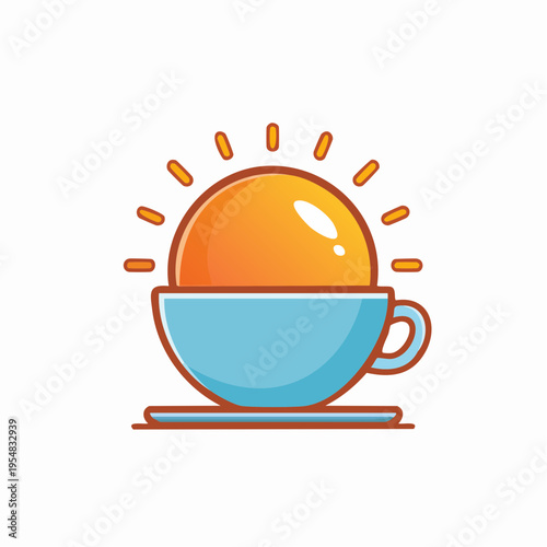 Sun emerging from a blue teacup logo illustration