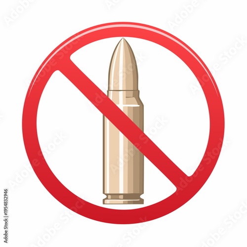 Prohibition sign with a bullet icon, representing anti violence and peace concepts.
