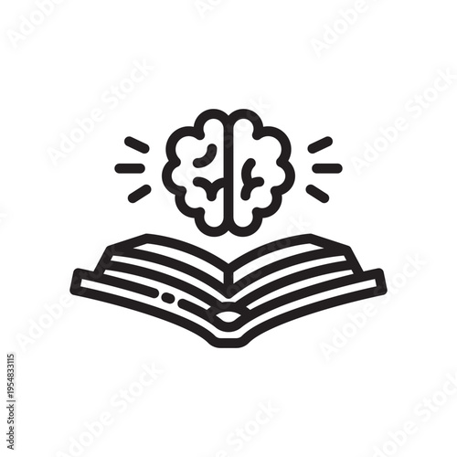 AI Learning Book Line Icon. Smart Education Outline Vector