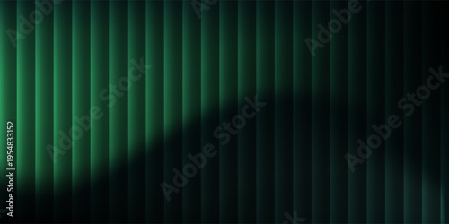 colorful green ribbed glass texture with glossy vertical waves and gradient reflections in abstract background 3d design