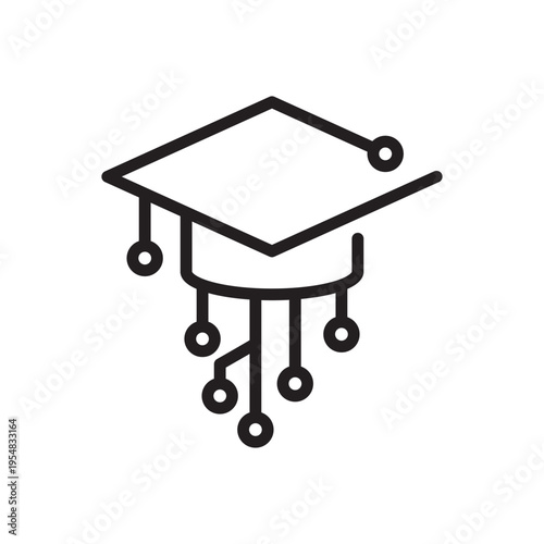 AI Education Cap Line Icon. Smart Learning Outline Vector