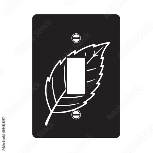 Eco-Friendly Light Switch Plate with Leaf Engraving — Energy Saving Minimal Black-and-White Solid Silhouette Vector, Isolated on White