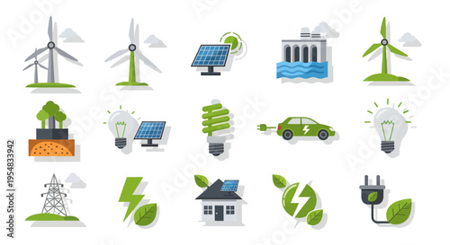 Collection of Eco-Friendly Energy and Sustainability Icons.