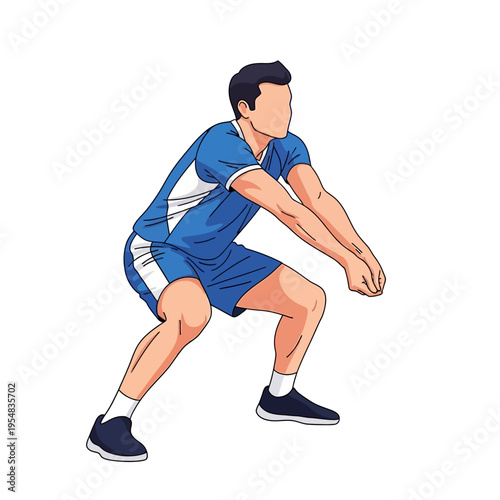 Volleyball Player Ready to Receive Serve, Defensive Stance, Sports Action Illustration