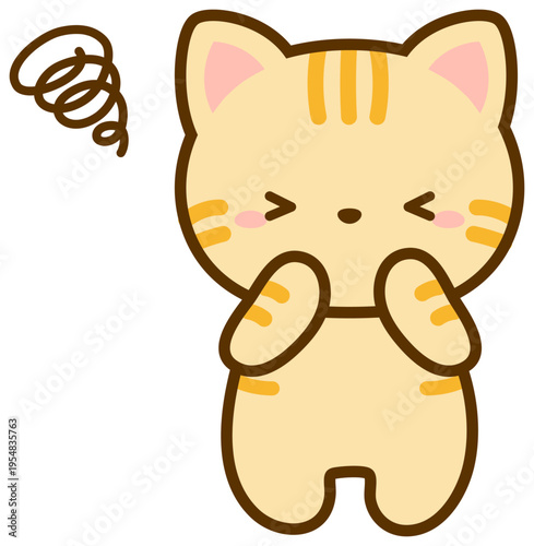 困る茶トラ猫、かわいい猫のイラスト