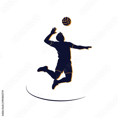Volleyball Player Silhouette Jumping to Spike Ball - Action Sport Illustration
