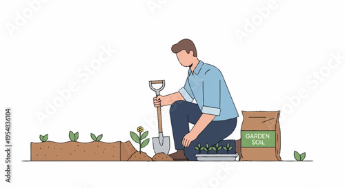 Man Gardening Planting Fresh Vegetables in a Home Garden