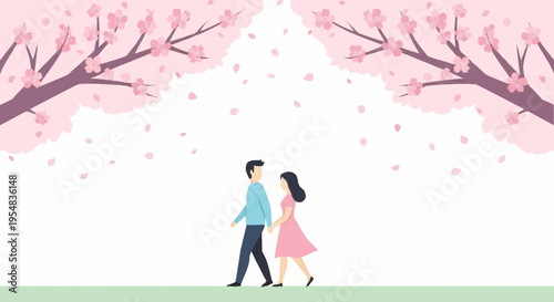 Romantic Stroll Under Cherry Blossoms in Spring