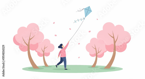 Joyful Child Flying a Colorful Kite in a Spring Park
