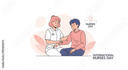Mental Health Awareness Vector with Nurse and Patient, Psychological Support and Caregiving Scene