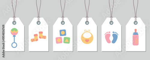 cute newborn baby paper tag set minimalistic design vector illustration